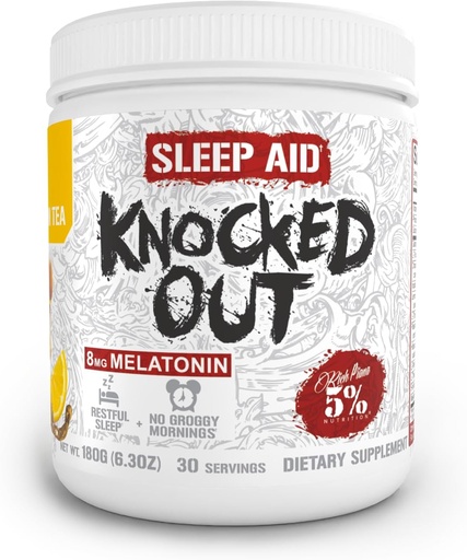 [BRSW2C34PJ7R6HLF] 5% Nutrition Rich Piana Knocked Out Natural Sleep Aid Powder | Post-Workout Recovery & Deep Sleep Supplement | GABA, Melatonin, Chamomile, Tyrosine, 5-HTP, & More | 30 Servings (Honey Lemon Tea)