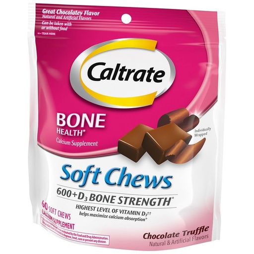 [BRSROYYOOB6R4F36] Caltrate Calcium & Vitamin D Soft Chews Chocolate Truffle 60 Each (Pack of 6)