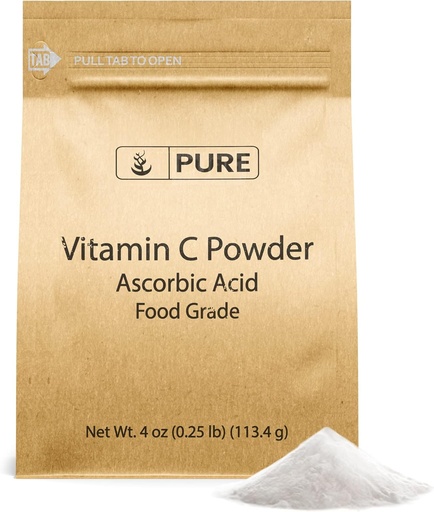 [BRSWGZD7OAMRSCYZ] PURE ORIGINAL INGREDIENTES Vitamina C Polvo (4 oz) Ácido ascórbico, No GMO, Suplemento dietético
