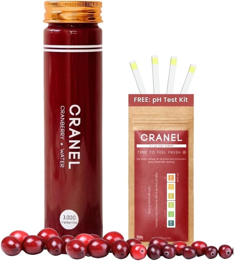 [BRSRO2YDCEBWO2D6] CRANEL Fast-Acting Cranberry Formula - Urinary Tract & Gut Support – (1 Week Supply) + Free pH Test Kit | 3,000 Cranberries, No Sugar, Vegan, Clinically Proven