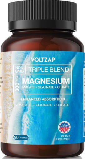 [BRSRAZILPIPG2FDO] Magnesium Glycinate Triple Complex - Magnesium Citrate Magnesium Malate - Magnesium Supplement для Nerves & Energy - Magnesium 300mg Magnesium Capsules 90 графів