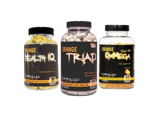 [BRSWYEIYOF5BY232] CONTROLLED LABS Overall Health Bundle, 45 Serving Orange Triad, 90 Count Orange Health IQ, 120 Count Orange Oximega Fish Oil, Muscle Building and Recovery Supplement for Men and Women