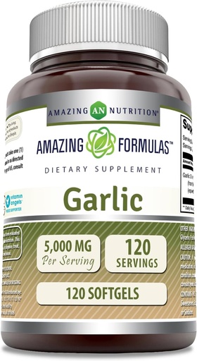 [BRSW2ZA2CR7B6CY3] Amazing Formulas Garlic Supplement | 50 Mg Concentrate (100:1) | 5000 Mg Equivalent | 120 Softgels | Non-GMO | Gluten-Free | Made in USA