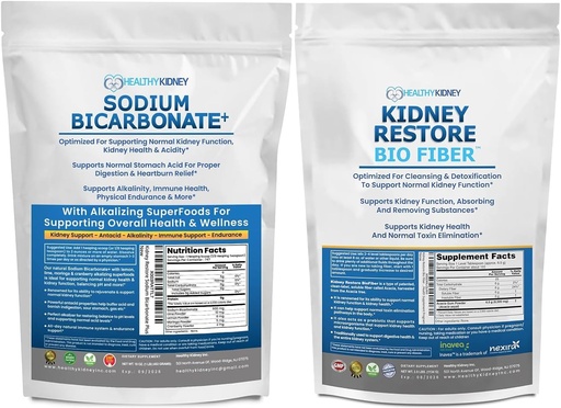 [BRSRAGD7BEOR6ELZ] Organic Sodium Bicarbonate Alkaline Supplement 2LB & Bio Fiber Kidney Cleanse Detox 2.5 LBS Bundle – Apoya Kidney Health, Stomach Acid Neutralizer, Alkaline Superfoods, Immune Support Detox & Waste