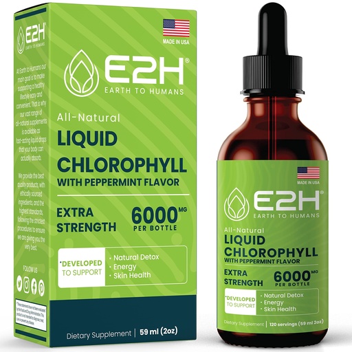 [BRSRMHY2AR7GKFDZ] E2H Chlorophyll Liquid Drops - Natural Energy Booster, Immune System Support and Internal Deodorant - Peppermint Flavor - 2 Fl Oz