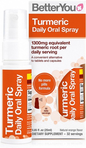 [BRSWGYD3OQCAEFDK] BetterYou Turmeric Oral Spray - Natural Liquid Turmeric Supplement - an Easy, Comfortable Pill Alternative - Natural Orange Flavor - 0.85 oz