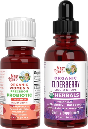 [BRSRAGAKC4AQMC3Z] MaryRuth Organics Precision Probiotic for Women (Raspberry) & Elderberry Drops (Blueberry) | USDA Organic | Vitamins for Gut Health, Immunity, & Overall Wellness | Vegan, Non-GMO, Gluten Free