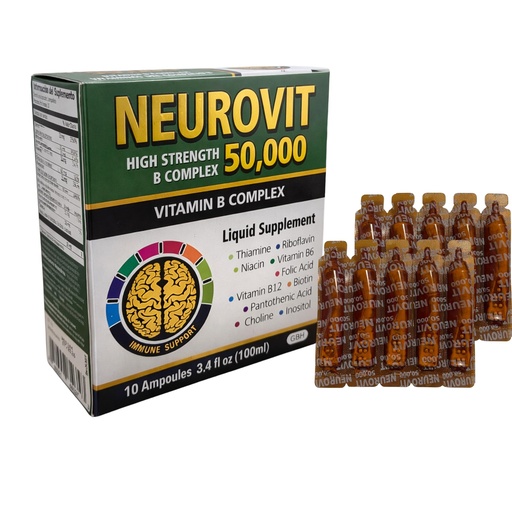 [BRSRA2YTBFYBUAA3] 50,000 High Strength Vitamin B Complex Liquid Supplement, Brain & Nervous System Strengthening, 10 Ampoules, 3.4 fl oz (100ml), Rapid Absorption, Non-GMO, Gluten-Free
