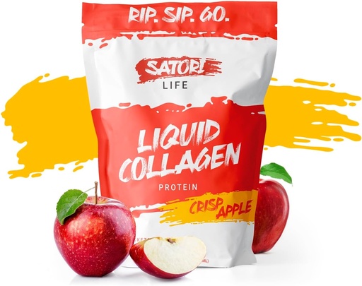 [BRSROZIFCUJRGG3G] Satori Life - Hydrolyzed Liquid Collagen Protein | Promotes Healthy Skin, Hair, Nails, Joint Support and Bones | 15g of Protein in 15 Convenient On The Go Single Serve Pouches (Crisp Apple)
