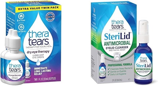 [BRSROBQEARYRGFLV] TheraTears Dry Eye Therapy Lubricating Eye Drops for Dry Eyes, 1 fl oz Bottle Twin Pack & SteriLid Eyelid Cleanser and Face Wash, for Irritated Eyes, 2 fl oz Spray