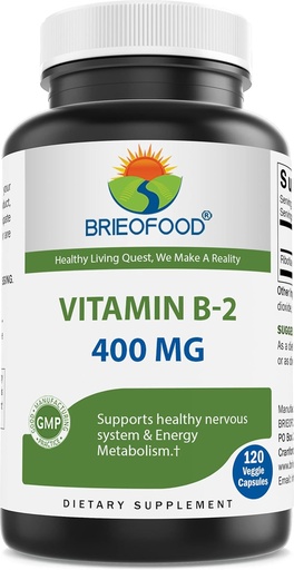 [BRSW22YEOZ5BY334] Brieofood Vitamina B2 (Riboflavina) 400mg, 120 Cápsulas Veggie - Gluten Free, Non-GMO