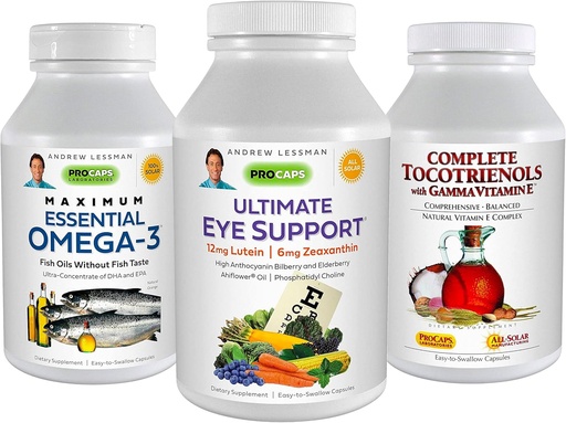 [BRSW2HT4OQHG2CDX] ANDREW LESSMAN 3 Product Eye Health Bundle - 360 Softgels Всяка от Ultimate Eye Support, Maximum Essential Omega-3 и Complete Tocotrienols. Популяризира и подкрепя здравето на очите.