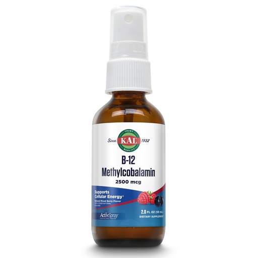 [BRSWIGQMC4OGIAY5] KAL Vitamin B12 Methylcobalamin ActivSpray 2500mcg, Healthy Energy, Metabolism, Nerve & Red Blood Cell Support,* Fast-Acting Liquid B12, Maximum Absorption, Natural Berry Flavor, 80 Servings, 2 fl oz
