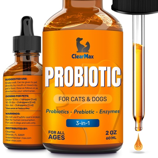 [BRSWYAYODF7WEHTO] Liquid Probiotics for Dogs and Cats – 6 Billion CFU Pet Digestive Support – Dog Probiotics with Enzymes – Cat Probiotic Supplement – 2-oz Bottle