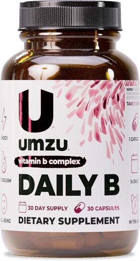 [BRSRMYLQCMOWEFAY] UMZU Daily B tención 100% Complejo de vitamina B completo con B1, B2, B3, B5, B7, B9 &amp; B12 con ácido fólico soporta la producción de energía natural " Función cognitiva Bueno (30 Day Supply latitud 30)