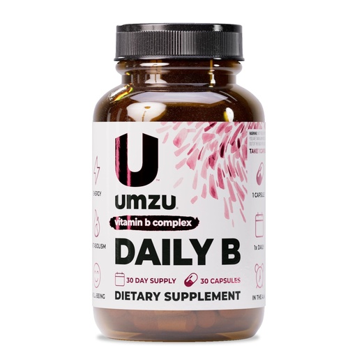 [BRSRMYLQCMOWEFAY] UMZU Daily B, 30 Day Supply – Complete Vitamin B Complex Supplement Blend with B1, B2, B3, B5, B6, B7, B9 & B12 Plus Folic Acid & Biotin – Supports Energy, Focus, Mood, Metabolism & Overall Wellness