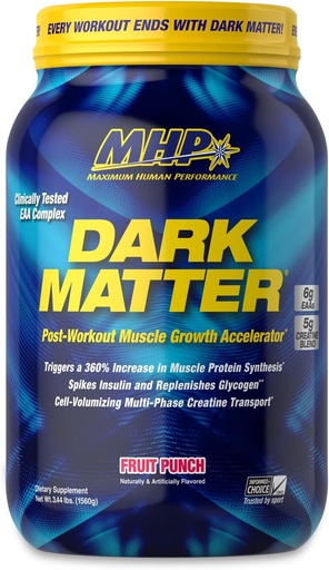 [BRSWGFITCF6GM3TP] MHP Dark Matter Post Workout, Przyspieszenie odzyskiwania, w / Wielofazowe stworzenie, Woskowa kukurydza węglowodany, 6g EAA, owocowy Punch, 20 Słupki, 55 Oz