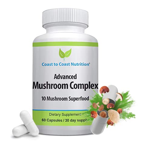 [BRSRMZQ3OYOQ4CTZ] Advanced Mushroom Complex - Lion's Mane, Reishi, Cordyceps, Chaga, Turkey Tail, Maitake 10X Mushroom Blend Superfood – Immune Support & Nootropic Brain Supplements for Immunity & Energy - 60 capsules