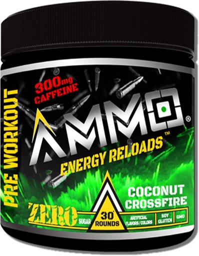 [BRSROYIDBEBGEHYY] AMMO ® Energy Reloads™ Pre Workout Powder - 300mg Caffeine Zero Sugar Vital Aminos and Electrolytes No Artificial Flavors or Colors (Coconut Crossfire)