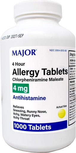 [BRSWKHQEBQIQMEAZ] Tablets Alerxias principais, Maleato de clorofeniramina 4 mg, Antihistamina 4 Hora, 1000 Tablets