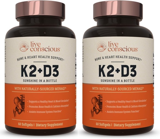 [BRSW2FIFOR5RSFDX] Vitamina Conscious K2 MK7 con suplemento D3 ← Bone & Heart Health Support - Patented Vitamin K &amp; Vitamina D3 5000 UI (2-Pack)