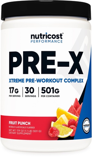 [BRSWGCQLCUFRUHTP] Nutricost Pre-X Xtreme Pre-Workout Complex Powder, Fruit Punch, 30 Servings, Vegetarian, Non-GMO and Gluten Free
