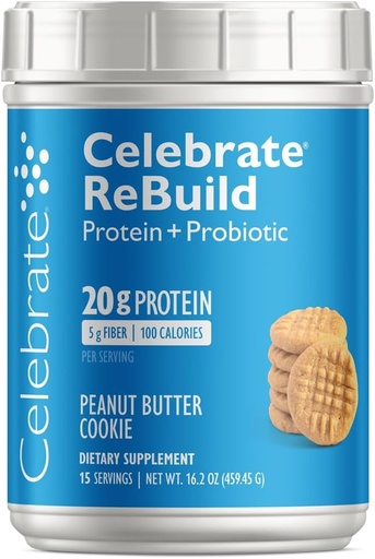 [BRSWYYYBDEJRUGTH] Celebrate Vitamins Rebuild Protein Powder with Probiotics " Prebiotics - 20g Whey Isolate Protein, High Fiber, for Post Bariatric Surgery Patients - PB Cky (15 Servings)