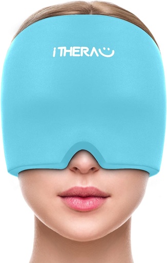 [BRSRMZIDOYPGCYI3] iTHERAU Migraine Relief Cap, Soothing Headache Hat, Gel Ice Pack Head Wrap with Hot and Cold Therapy, Headache Relief Cap for Sinus, Puffy Eyes, Tension and Stress Relief Blue