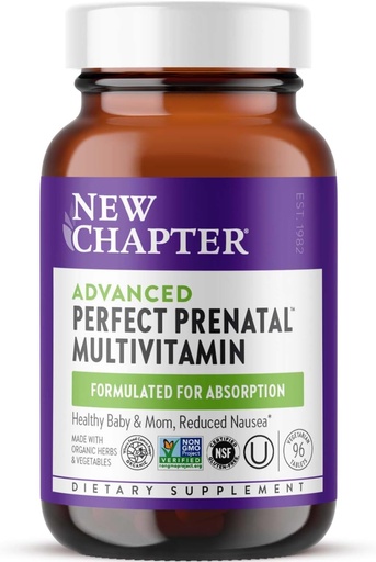 [BRSWK2QGCAGRWEYV] New Chapter Advanced Perfect Prenatal Vitamins, 96ct, Made with Organic, Non-GMO Ingredients for Healthy Baby & Mom - Folate (Methylfolate), Whole-Food Fermented Iron, Vitamin D3 + Ginger
