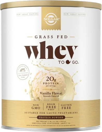 [BRSWIYTYO4PB2CQ7] Solgar Grass Fed Whey to Go, Vanilla - 2 lb - Grass-Fed Whey Protein Powder - rBGH Free, Non-GMO, Gluten Free - 36 Servings