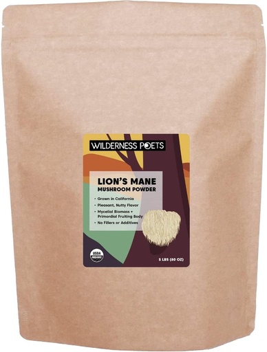 [BRSW2BQPDIMWO3LZ] Wilderness Poets Organic Lion's Mane Mushroom Powder - California Grown (80 Ounce - 5 Pound)
