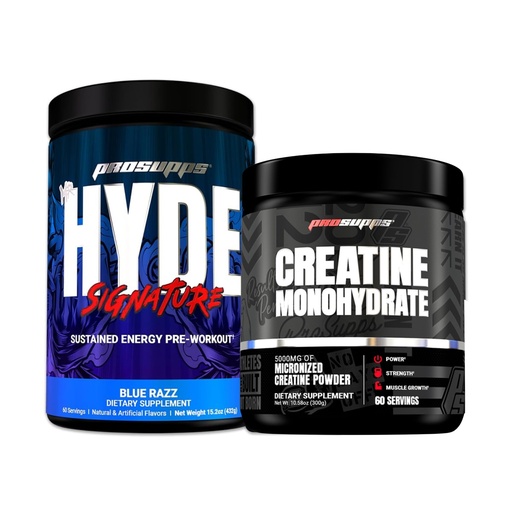 [BRSROBT5OIIGKF3O] PROSUPPS Hyde Signature Sustained Energy Pre-Workout, Blue Razz - 60 Servings, and Creatine 300 Bundle