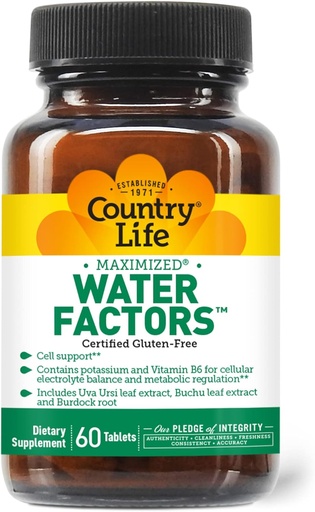 [BRSWIY3YOQJQADQ5] Country Life Water Factors - with Potassium and B6 for Electrolyte Balance - 60 Tablets