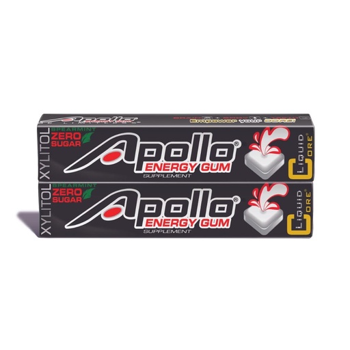[BRSRAYAQPIIGCDTJ] Liquid Core Apollo Energy Gum 80mg Natural Caffeine per Piece - Sugar-Free, Aspartame-Free, Xylitol Gum - 5 Pieces Per Pack (2 Packs)