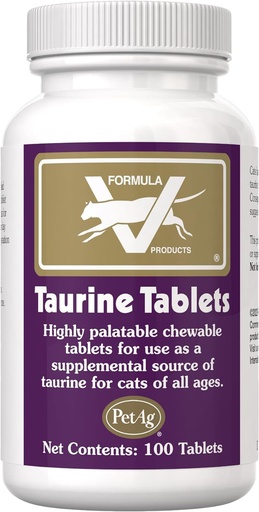 [BRSWIYT7OICAME3Y] PetAg Taurine Tablets for Cats - 100 Tablets - Daily-Use, Chewable Supplement for Cats of All Ages