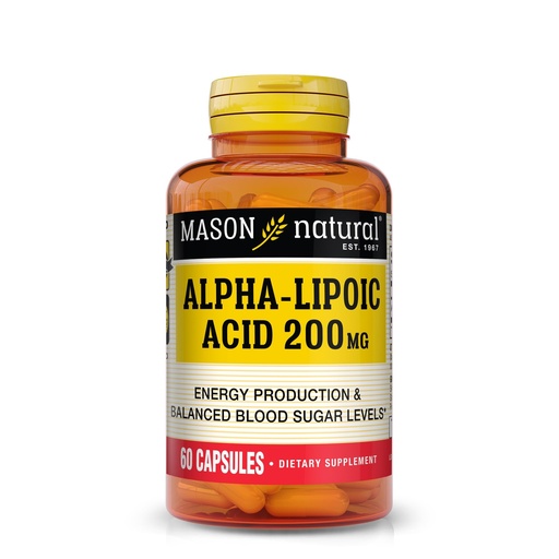 [BRSWKEL3BYBBWYA5] MASON NATURAL Alpha Lipoic Acid 200 mg, Gluten Free ALA, 60 Day Supply | 200mg alpha lipoic acid per capsule, water & fat soluble dietary supplement to support cellular function & energy metabolism
