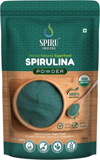 [BRSRAZ35OQNAIA34] Polvo Espirulina Orgánica, 100% Vegano, Alimentos Naturales Herbales con Proteína, Vitaminas, Minerales, No OGM, No Irradiación, USDA Certified (200 Gram)