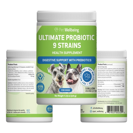 [BRSW2HYTCJ7BMHTP] Pet Wellbeing Ultimate Probiotic 9 Strains for Dogs & Cats - Supports the Gut Microbiome and Digestion, Immune System Care, Urinary Tract Health, FOS, 2.5 Billion CFU - 11.29 oz (320 g) Powder