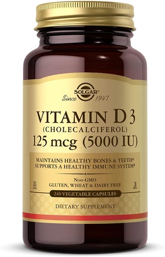[BRSWIYL6CZYWCFT6] Solgar Vitamin D3 (Cholecalciferol) 125 mcg (5000 IU), 240 Vegetable Capsules - Helps Maintain Healthy Bones & Teeth - Immune System Support - Non-GMO, Gluten Free - 240 Total Servings