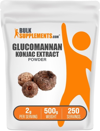 [BRSWGZYOCUHRYHLZ] BulkSupplements.com Glucomannan pulver - fra Konjac Root Extract pulver, Glucomannan kosttilskudd - Glutenfri, 2g per servering, 500g (1,1 lbs) (Pack of 1)