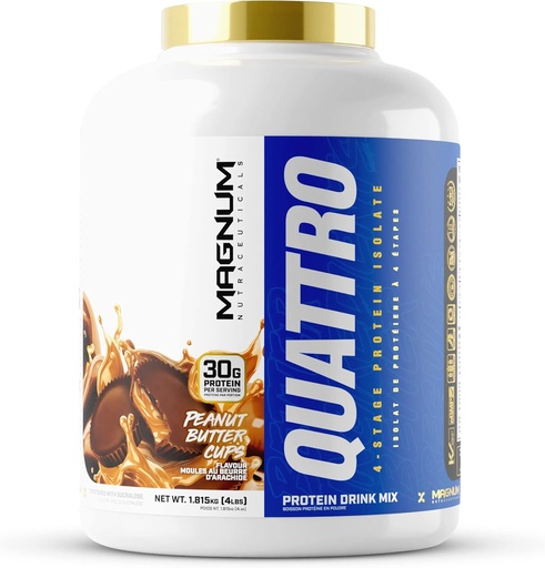 [BRSWYCQNCUCRUFLF] Magnum Nutraceuticals Quattro Whey Protein Powder, Peanut Butter Cup 4lb – Premium Protein Isolate Blend for Muscle Growth & Recovery