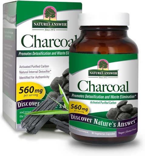 [BRSWIYQZAANQAGTY] Nature's Answer Activated Charcoal 90-Capsules | Naturally Promotes Detoxification & Waste Elimination | Vegan, Gluten & Alcohol-Free, No Preservatives | Single Count