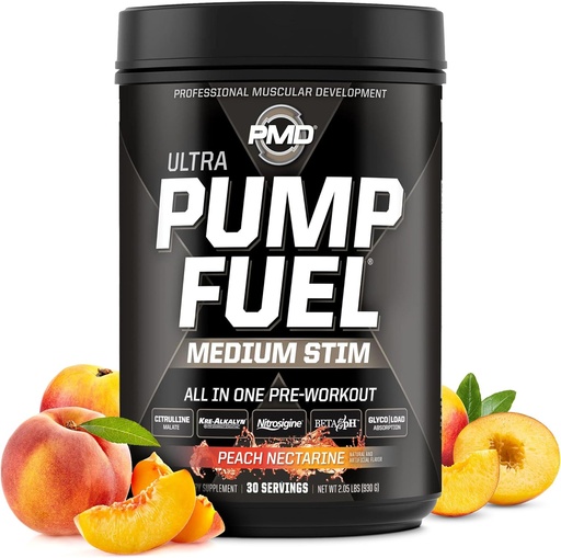 [BRSRMCQ5OQGR6C3H] PMD Sports Pump Fuel Ultra Medium Stim - Premium Pre тренування Порошок та м'язовий насос, Greater Focus, Endurance & Recovery, Premium Creatine, Arginine & Beta Alanine - Peach Nectarine (30 сервірування)
