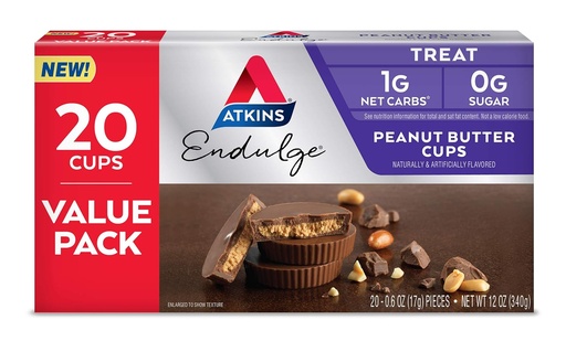 [BRSWYZYFCANBYADZ] Atkins Endulge Peanut Butter Cups, Desert Favorite, Low Carb, 0g Sugar, 20 Count