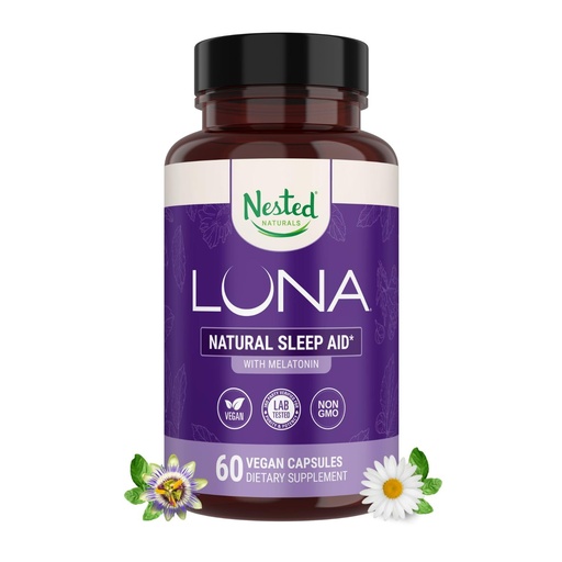 [BRSWIGAKBR5BKFLK] Nested Naturals Luna Sleep Aid - Non-Habit Forming Natural Sleeping Pills for Adults with Naturally Sourced Ingredients - Valerian Root, Melatonin, Chamomile, Lemon Balm, & More - 60 Vegan Capsules
