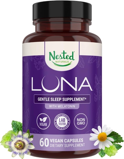 [BRSWIGAKBR5BKFLK] Nested Naturals Luna sleep Aid - Non-Habit Forming Natural sleeping Pills for Adults with Naturally Sourced Ingredients - Valerian Root, Melatonin, Chamomile, Lemon Balm, and More - 60 Vegan Capsules