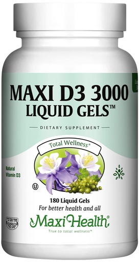 [BRSWGGT6DMNGAYL2] Maxi Health Vitamin D3 3000 IU 75 mcg Vitamin D Supplement for Healthy Bones, Teeth, Immune Support - VIT D3 Supplement Easy to Swallow Non-GMO, Supplement for Men and Women – Kosher 180 Gels