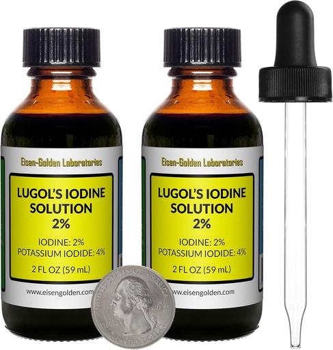 [BRSWYZA2BMBWCF3X] Lugol's Iodine / 2% Solution / 4 Oz in Two Amber Glass Bottles/Free Droppers/USA