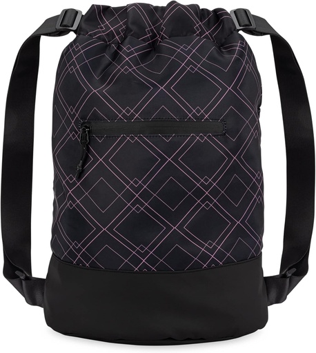 [BRSROAL6PIMWED34] Flex Cinch Drawstring Gym Bag for Women with Graphic Designs | Durable Lightweight Gym Cinch Bags | Great for Gym Bag, Traveling, and Overnights | Black/Rose - Geometric