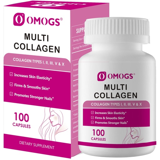 [BRSROCYZPJ5QOADO] OMOGS Collagen Peptides Capsule，Naturally Sourced Hydrolyzed Collagen with prebiotic & Cranberry Extract - Hair, Skin, Nail, Joint, Digestive Health & Immune Support, Non-GMO, 100 Capsule